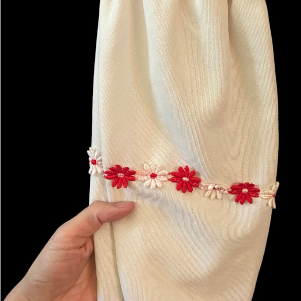 Vintage (old & perfect) flawless red & white daisy chain polyester dress 12 - Picture 3 of 7